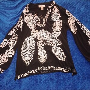 Black and White Embroidered Women's Top